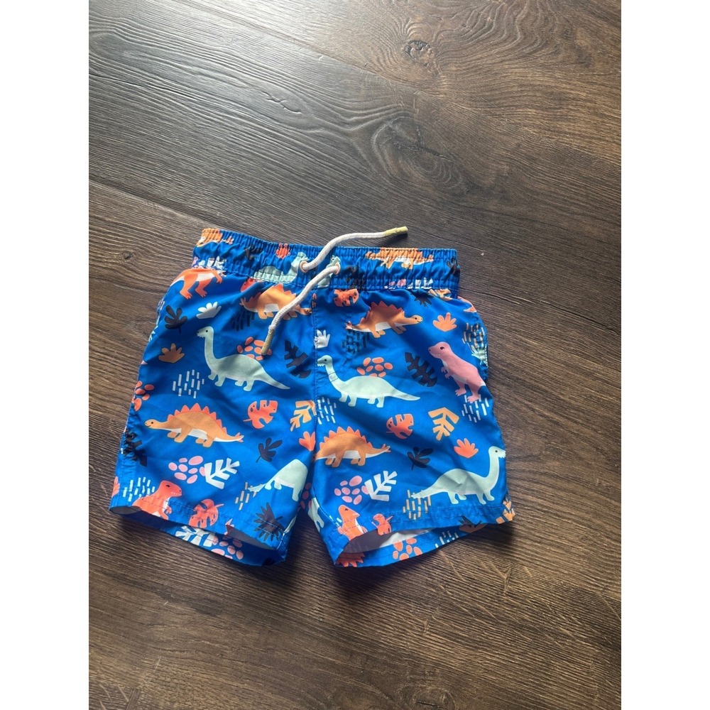 Cat & Jack Boys Blue Dinosaur Print Swim Trunks Size 3T Drawstring Mesh Lined